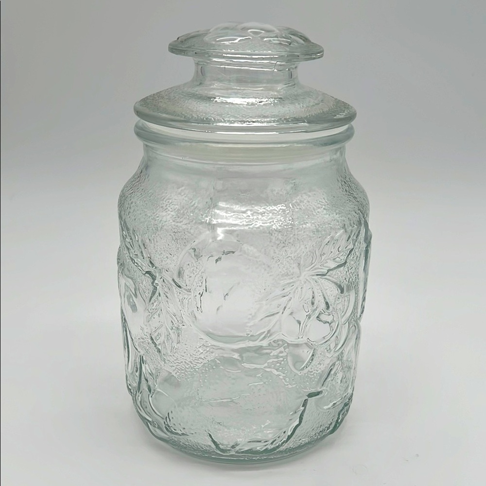 Libbey Orchard Clear Glass Embossed Country Fruit Vintage Canister Cookie Jar - Picture 4 of 11